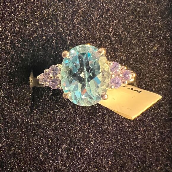 Sterling Silver 0.24 CTW Tanzanite and 1.6 CTW Swiss Blue Topaz Size 7 Ring - Picture 3 of 4